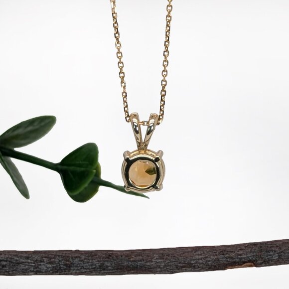 Solitaire Citrine Pendant in Solid 14K Gold | Rabbit Bail | Fine Jewelry - Picture 5 of 5